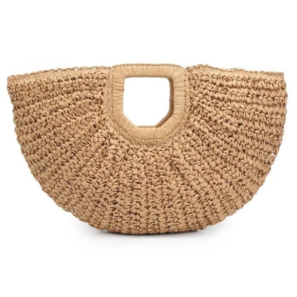 Ramla Raffia Bag Half Moon Woven Clutch Tan Beachy Boho Selling Sunset Straw NWT - Picture 3 of 12